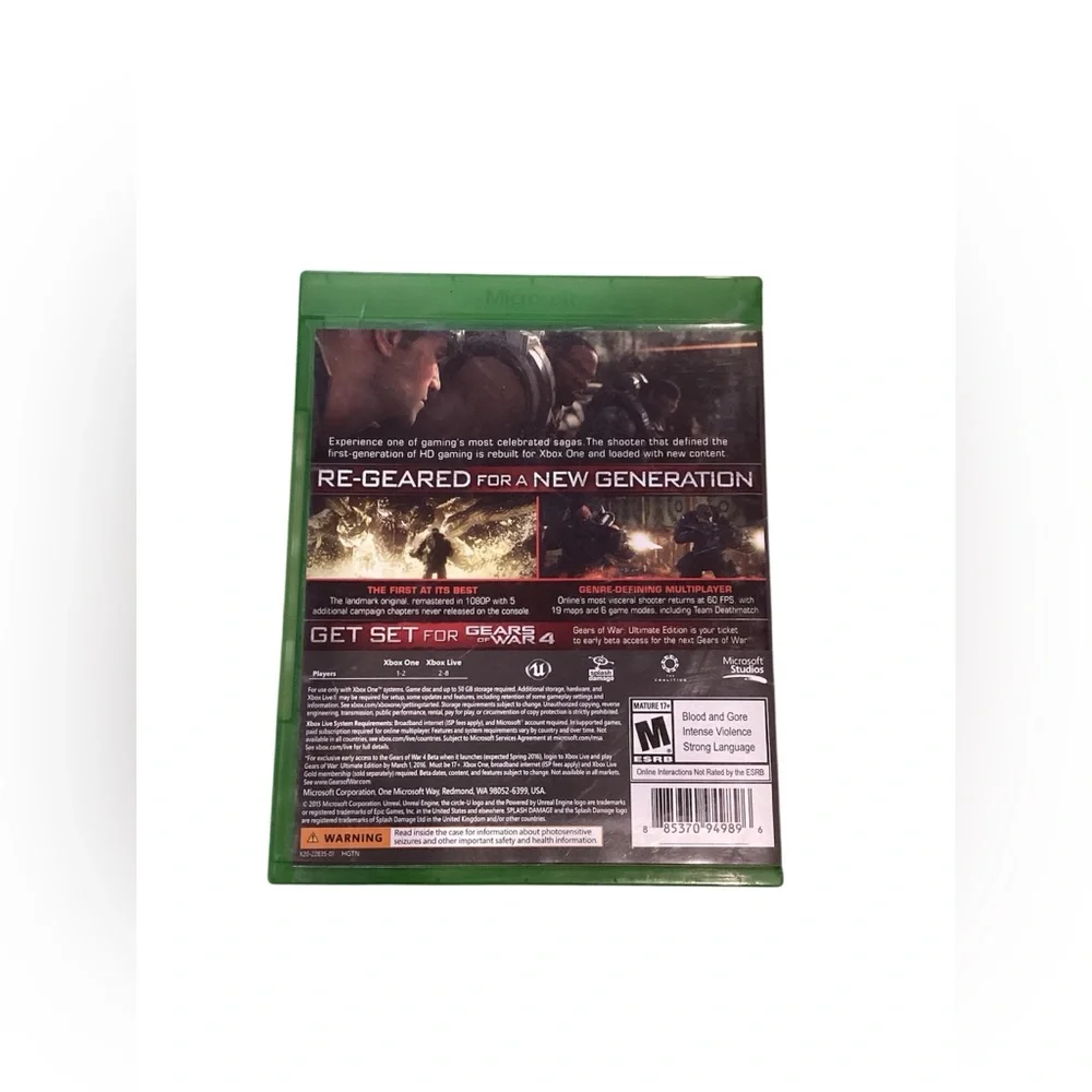 Gears‎ of War Ultimate Edition Xbox One Microsoft Studios Video Game Disc